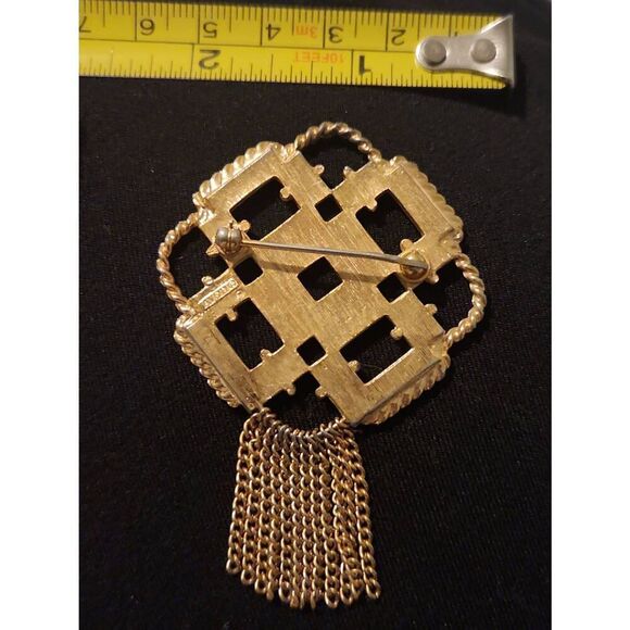 Vintage signed filigree gold toned rope retro statement brooch pin classy fringe - Picture 5 of 6
